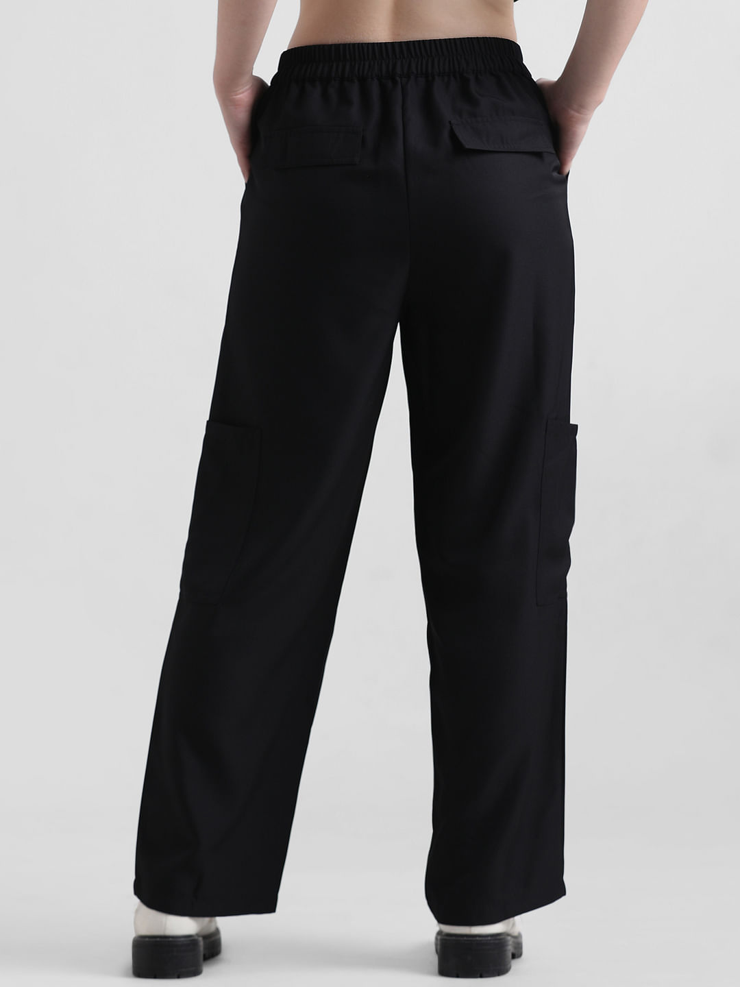 Buy Global Desi Women Black Regular Fit Solid Parallel Trousers - Trousers  for Women 1852090 | Myntra